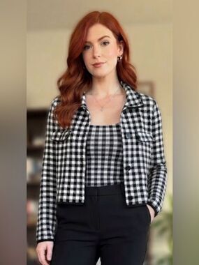 Aqua Bloomingdale’s Black & White Gingham Knit Tank & Jacket Large